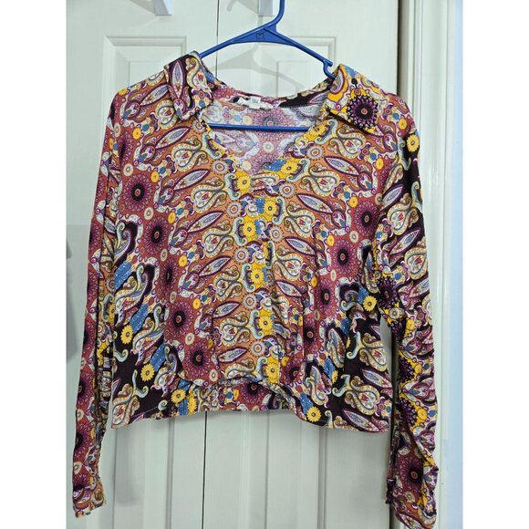 Christian Siriano Womens Paisley Print Long Sleeve Cropped Top M 100% Rayon Mult - Picture 1 of 4